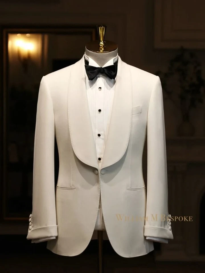 Trajes formales marfil para hombre boda novio esmoquin noche fiesta graduación abrigos pantalones Foto 3 de 4