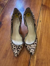 Jessica Simpson Leopard Print Pointed-Toe Heels 3.5" Stiletto Black & Tan. Sz 9