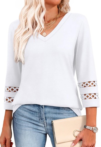 3/4 Length Sleeve Womens Tops 2025 V Neck Blouses for Women Dressy Casual Sum...