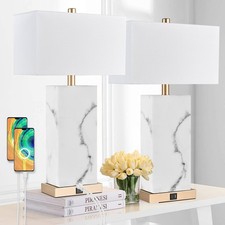 24" White Table Lamp Set of 2 Touch Control, Lamps for Living Room with USB, ...