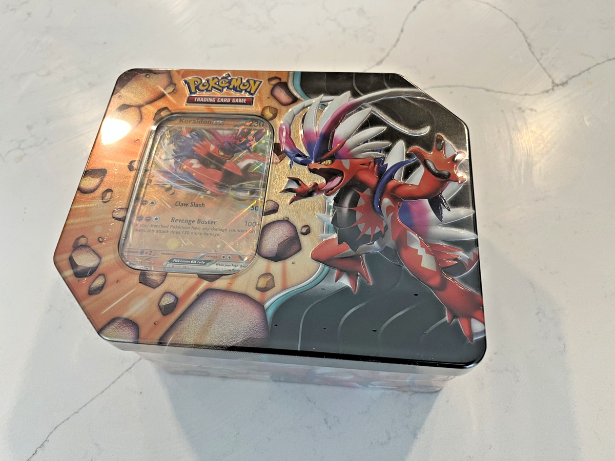 Pokemon 2025 Slashing Legends Collectors Tin -KORAIDON EX (5 Packs & 1 Foil) Pokemon 2025 Slashing Legends Collectors Tin -KORAIDON EX (5 Packs & 1 Foil)