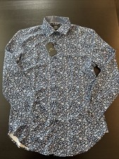 Work Rest Karma Men  s Floral Dress Shirt Size 16 - Navy 98