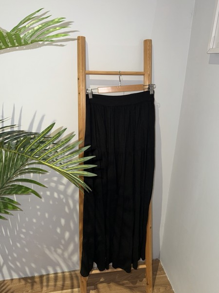 Decjuba Linen Blend Maxi Skirt Tiered Black Lined Size 8