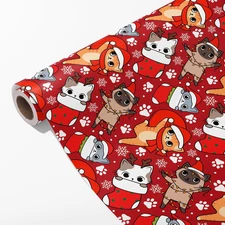 Dtiafu Cat Christmas Wrapping Paper Roll for Boys Girls Kids - Red Paw Gift Wrap