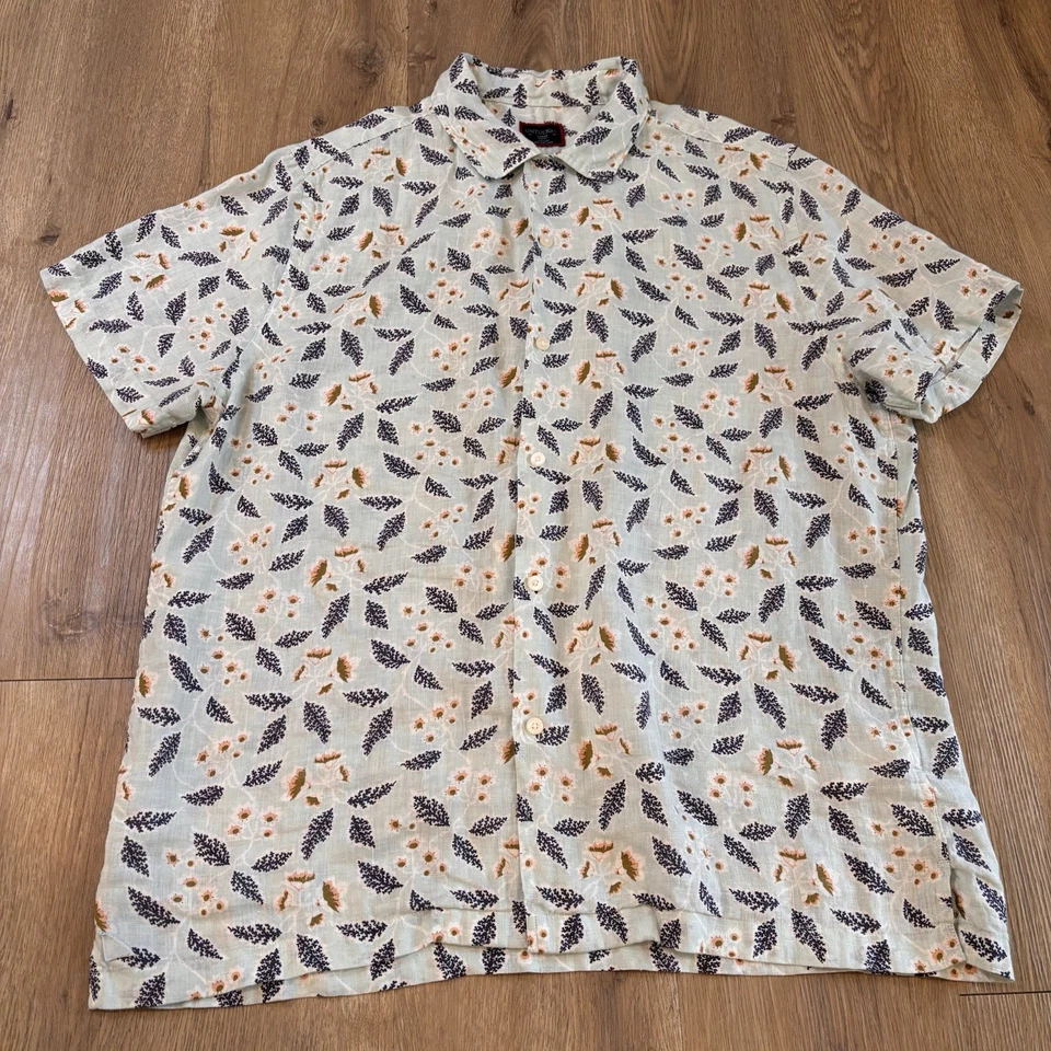 UNTUCKit Men’s Slim Fit 100% Linen Heaton AOP Short Sleeve Shirt Teal Size L - Image 2 of 4