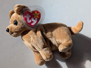 Manes the Dog - Ty Beanie Baby (Tan, 2000, Plushie, Toy, Stuffed Animal, MWMT, V
