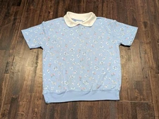 Bobbie Brooks Shirt Womens S/M Blue Floral Peter Pan Collar Embroidered Knit