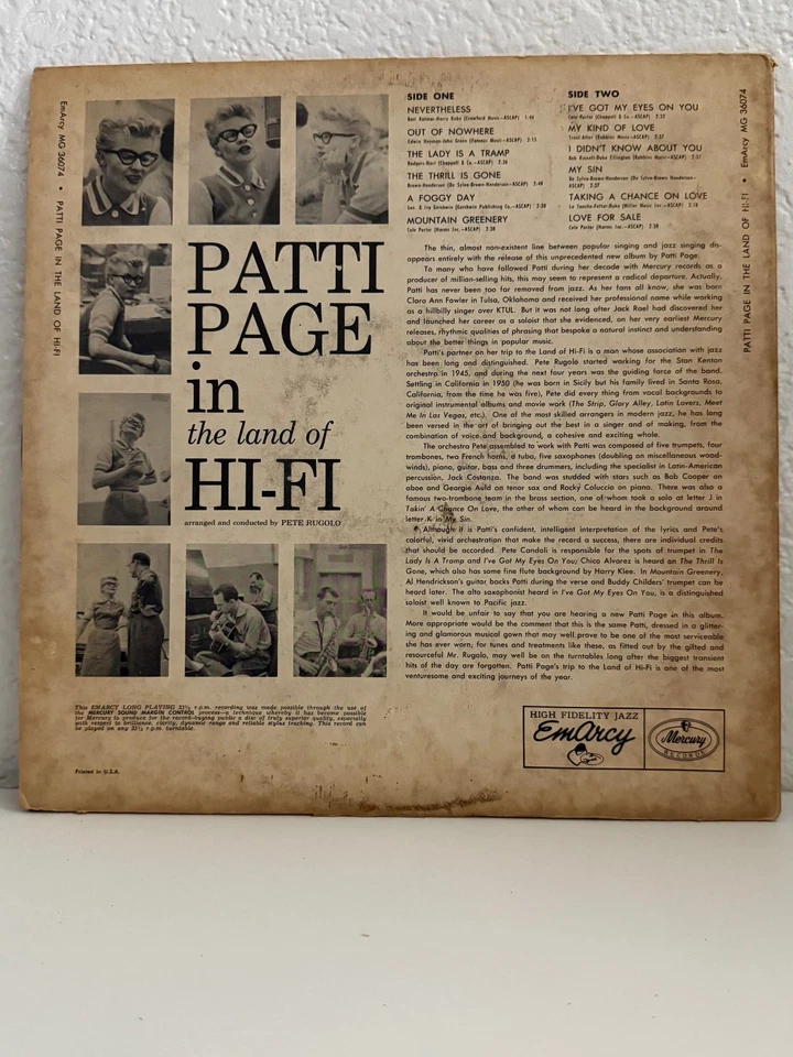 Patti Page In The Land of Hi-Fi LP Emarcy Jazz (1956) Pete Rugolo vg+ - Image 2 of 2