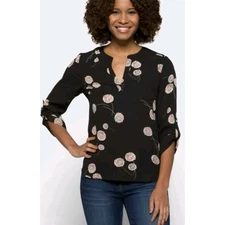 Daniel Rainn Women's Size XL top Sheer Boho Blouse Dandelion Black Tunic Shirt