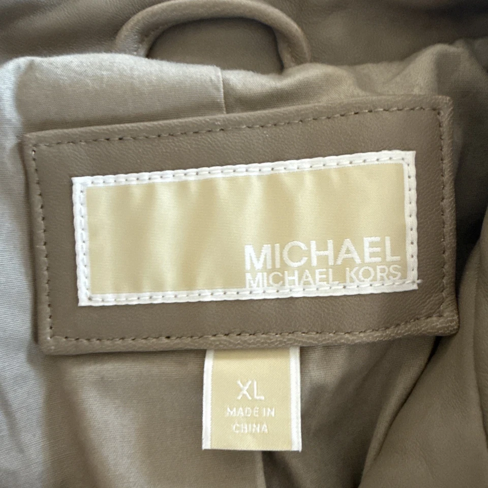 Michael Kors Moto куртка женщин XL желтовато-коричневый мягкий кожаный дизайнер молнии карманы - Изображение 2 из 4