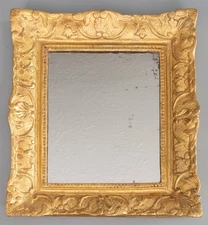 Antique 19th Century Petite French Louis XV Style Gold Gilt Wood Mirror 16.4"H
