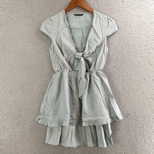 Shein Mini Dress Womens XS Tie Front Ruffle Cottagecore Cap Sleeve Sage Green