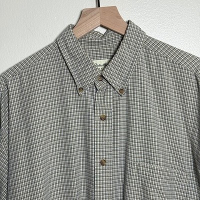 Eddie Bauer Mens XL Long Sleeve Micro Check Button Down Cotton Shirt Earth Tone
