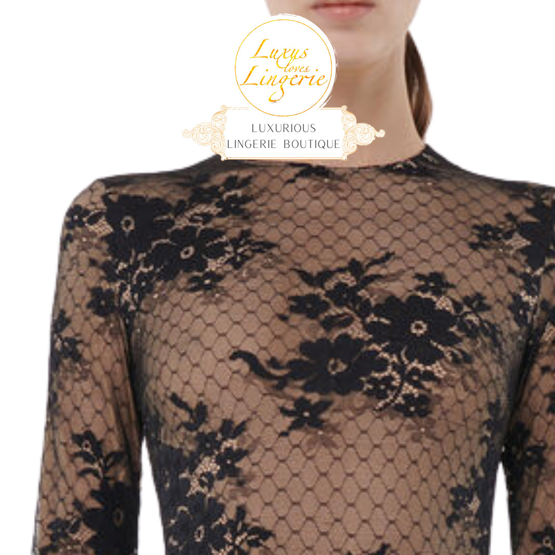 Pattie Jumpsuit by Wolford X N21 36 Vanilla Latte Black Catsuit with Lace Sheer image 3