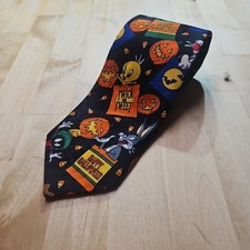 Vintage Looney Tunes Halloween Neck Tie Bugs Bunny Daffy Duck Taz Pumpkins