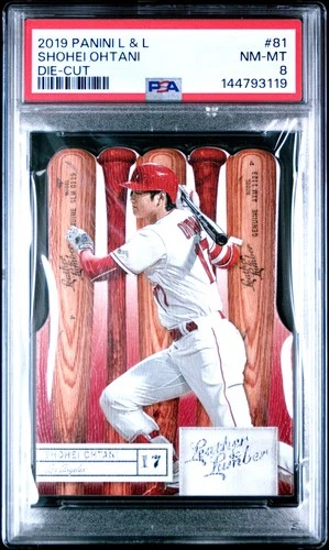 144793119 Shohei Ohtani 2019 Panini Leather & Lumber #81 Die Cut PSA 8