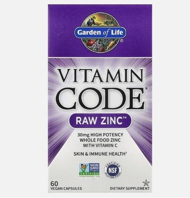 Garden of Life Vitamin Code Raw Zinc 60 Veggie Caps Gluten-Free