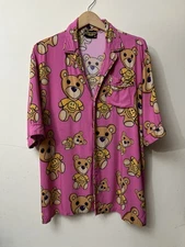 Drew House Teddy Bear Button Up Shirt Men’s Size Medium Pink Missing Button