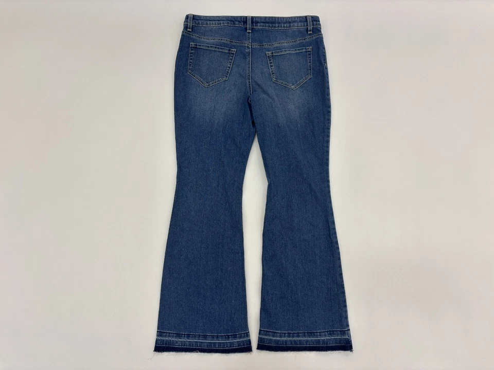 Pantalones de mezclilla SO tiro alto parche bolsillo acampanados niñas azul cintura ajustable talla grande 6 nuevos con etiquetas Foto 3 de 4