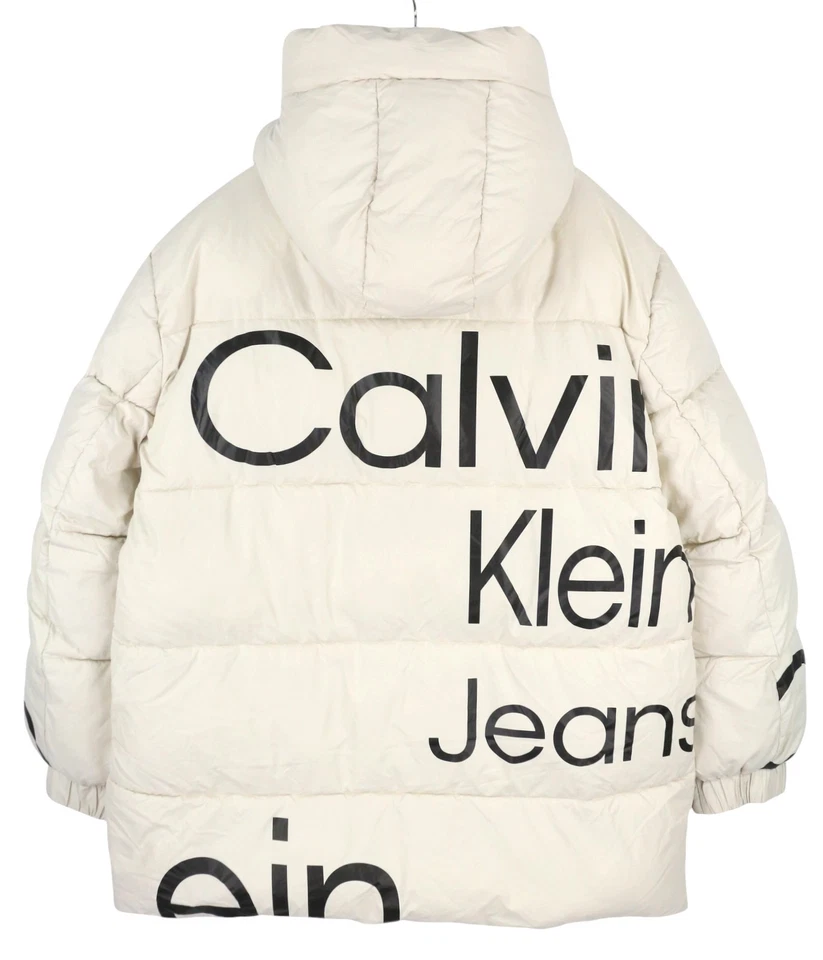 CALVIN KLEIN Bold Disrupted Logo Men Jacket L White Insulated Quilted RRP365 I - Image 4 of 4