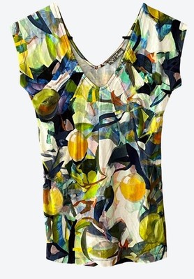 Dolcezza Women's XS Wearable Art Cap Sleeve V-Neck Geometric Multicolor Top