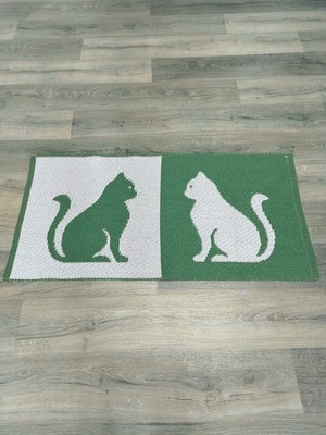 BINGI Teppich Katze Katzen Yin Yang Grün -Ecru Wende Läufer Modern  