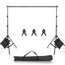 10FT Photo Backdrop Support Stand Kit with Clamps Sandbags Carry Bag w/ 3 Clamps