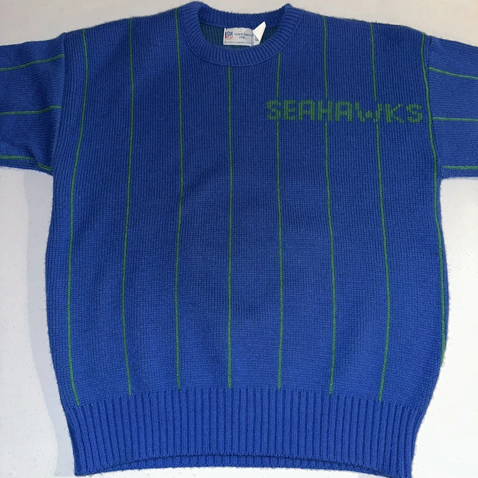 Suéter listrado vintage anos 80 Seattle Seahawks mistura de lã tamanho M feito nos EUA EXCELENTE ESTADO USADO - Imagem 3 de 4