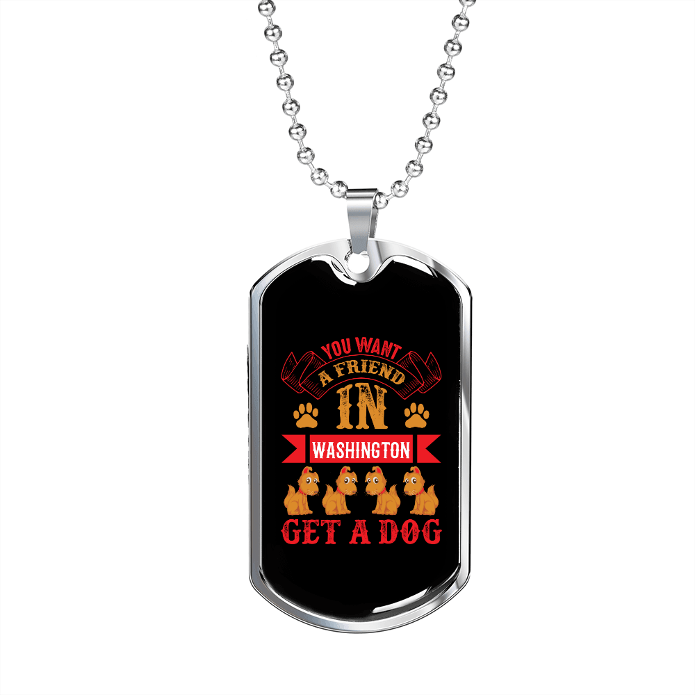 Dog Friend in Washington Pink Necklace Stainless Steel or 18k Gold Dog Tag 24