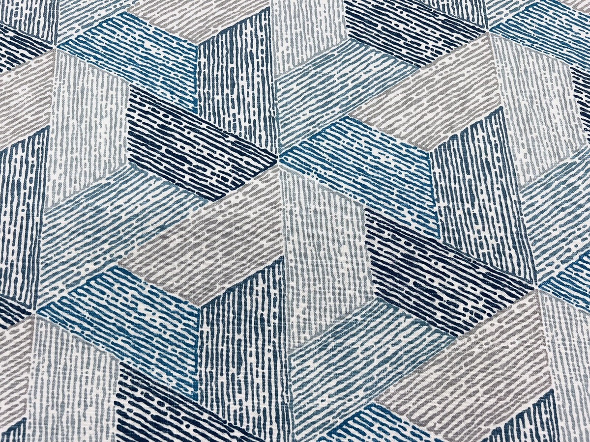 Romo Interlocking Geometric Print Fabric- Escher Multi / Pacific