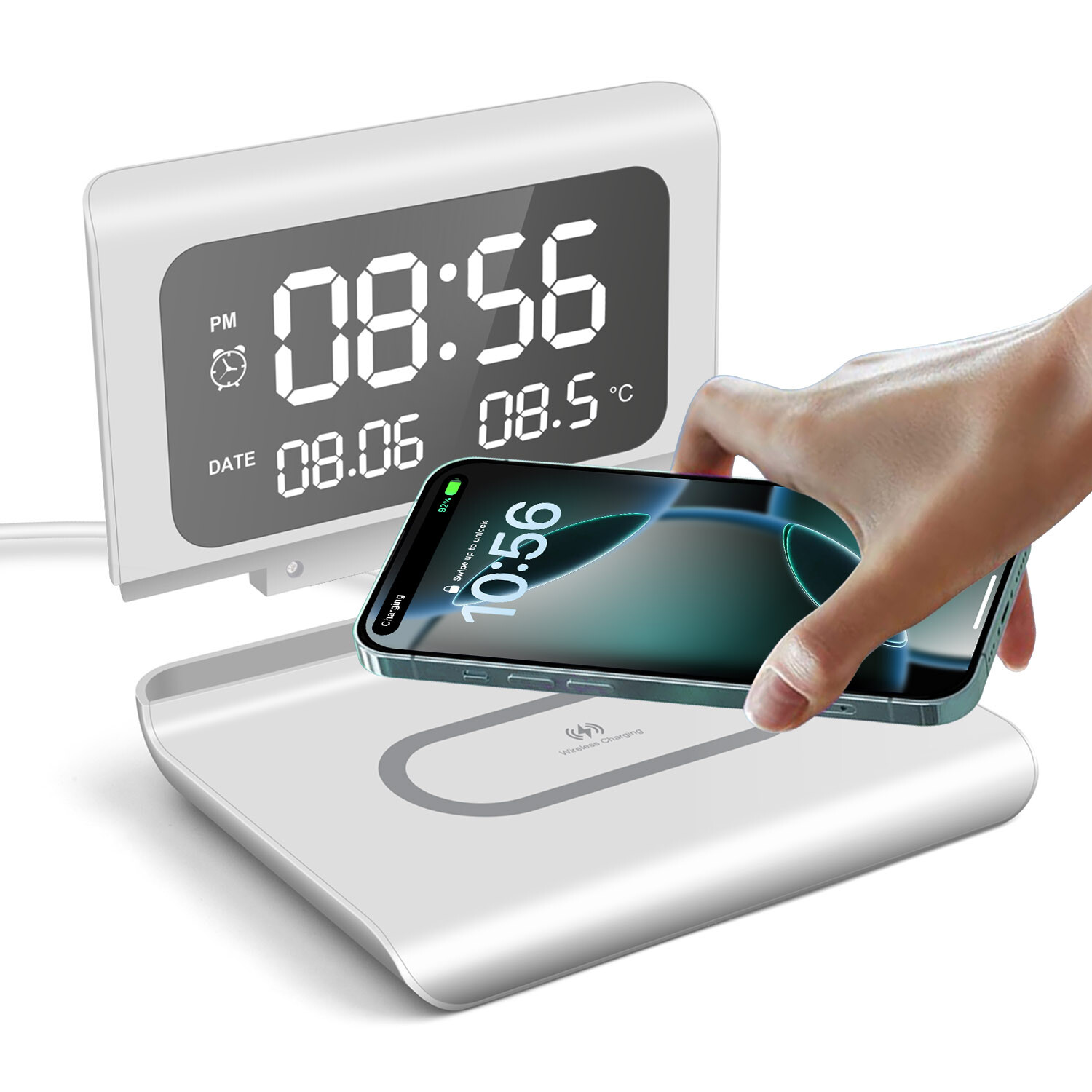US 15W Wireless Charger Digital Alarm Clock Thermometer For Home,Bedroom,Office