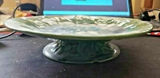 ANTIQUE MAJOLICA PEDESTAL CAKE STAND PLATE FOOTED COMPORT COMPOTE ART NOUVEAU