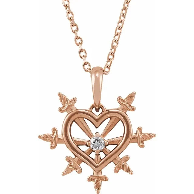 14K Gold .03 CT Natural Diamond Heart & Daggers 16-18 14K Gold .03 CT Natural Diamond Heart & Daggers 16-18