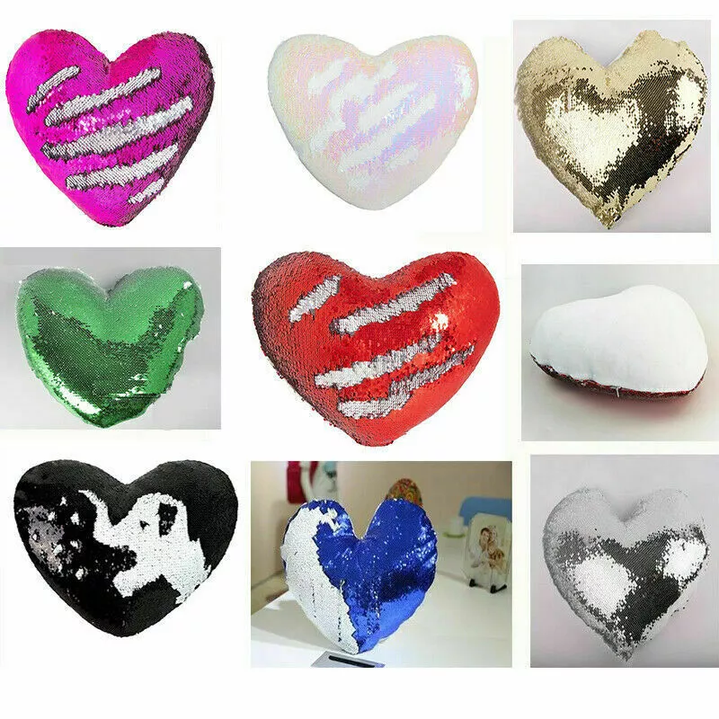 10pcs Heart Pillow Case Sublimation Blank Reversible Sequin Magic