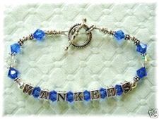HANDMADE NEW YORK YANKEES BRACELET, made with Swarovski Crystal, Sterling Silver