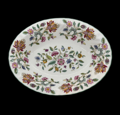 Minton Haddon Hall 11” Chintz w Green Trim Oval Vegetable Serving
