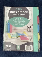 C-Line 5-Tab Dividers Poly Index Set With Pockets Mini Size 5 1/2” X 8 1/2” New