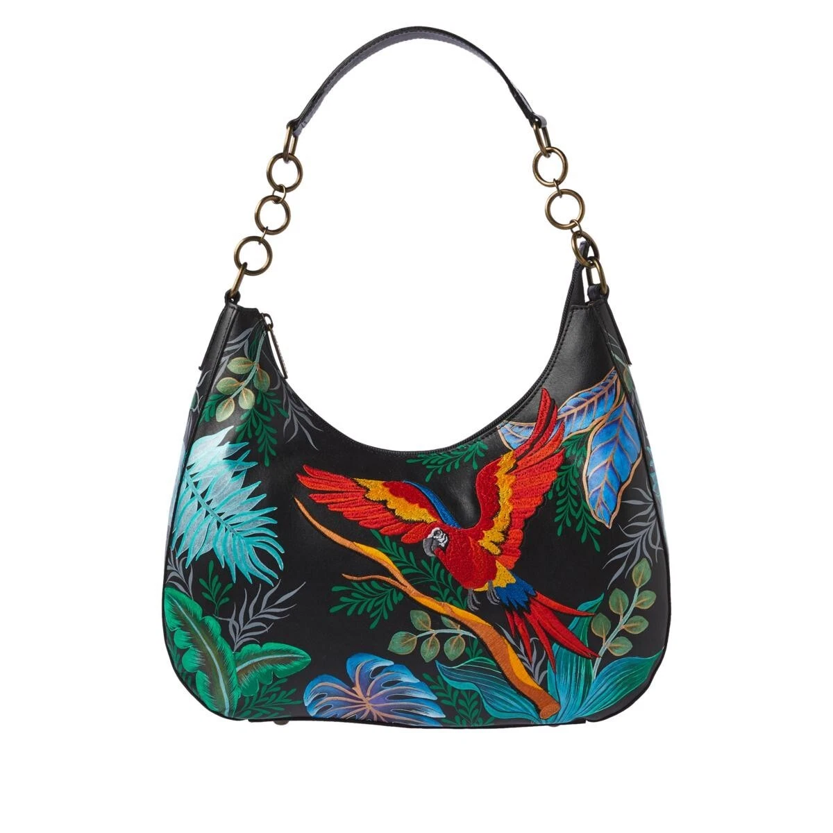 Anuschka MACAW FOREST Hand Painted Embroidered Leather Large Hobo