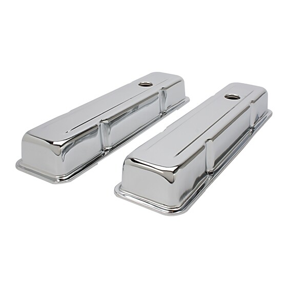 SBC Chevy 305 327 350 400 Short Chrome Steel Valve Covers W/ Breather