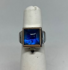 RARE 1920s Swiss Watch Ring with Blue Glass by Nadine