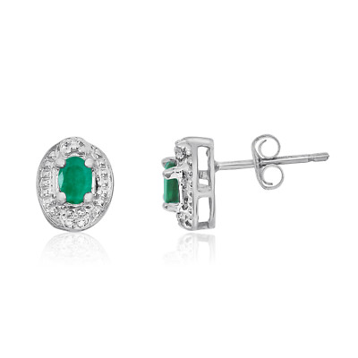 Ohrringe 14 Karat Weißgold Smaragd mit Diamanten