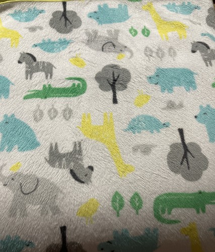 CARTER'S Jungle Animal Baby Blanket Yellow Trim White Sherpa Blue Gray Green