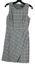 Banana Republic Women’s Dress 4 Gray Plaid A Line Sleeveless Wool Stretch 