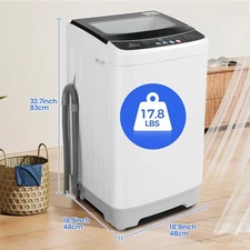 17.8Lbs Full-Automatic Portable Washing Machine with Glass Top Lid & LED Display