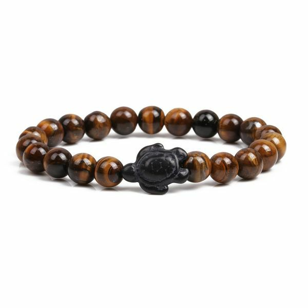 Unique Natural Energy Stone Healing Tiger Eye with Black Turtle Bracelet