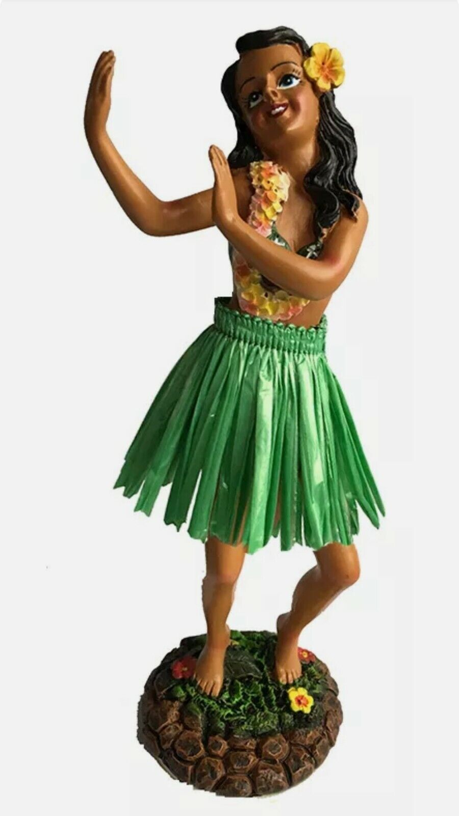 Image 1 - Hawaiian Dashboard Hula Girl Doll Dancing Pose Green Skirt 7&#034; Wiggles Upper Body