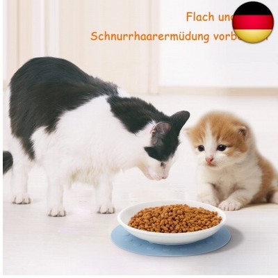 BamLue 3er Set Keramik-Katzenfutternäpfe – Anti-Schnurrhaar, Rutschfeste Silikonunterseite, Flach & Breit (15 Cm Durchmesser)