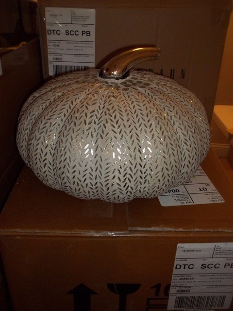 Pottery Barn Antique Silver Glass Mosaic Holiday Pumpkin Handcrafted
