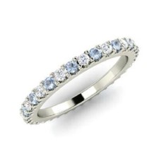 0.72 Ct Natural Aquamarine Diamond Wedding Eternity Band 925 Sterling Silver