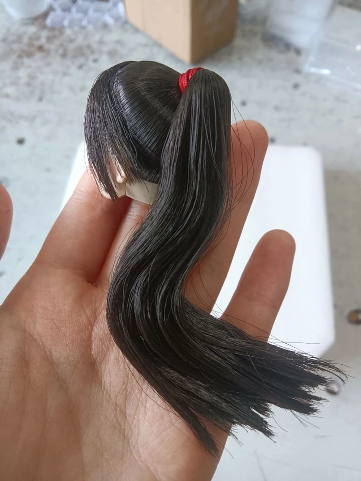 Cabeza femenina esculpida escala 1/6 con cola de caballo larga pelo negro para figura de 12" pálida Foto 3 de 4